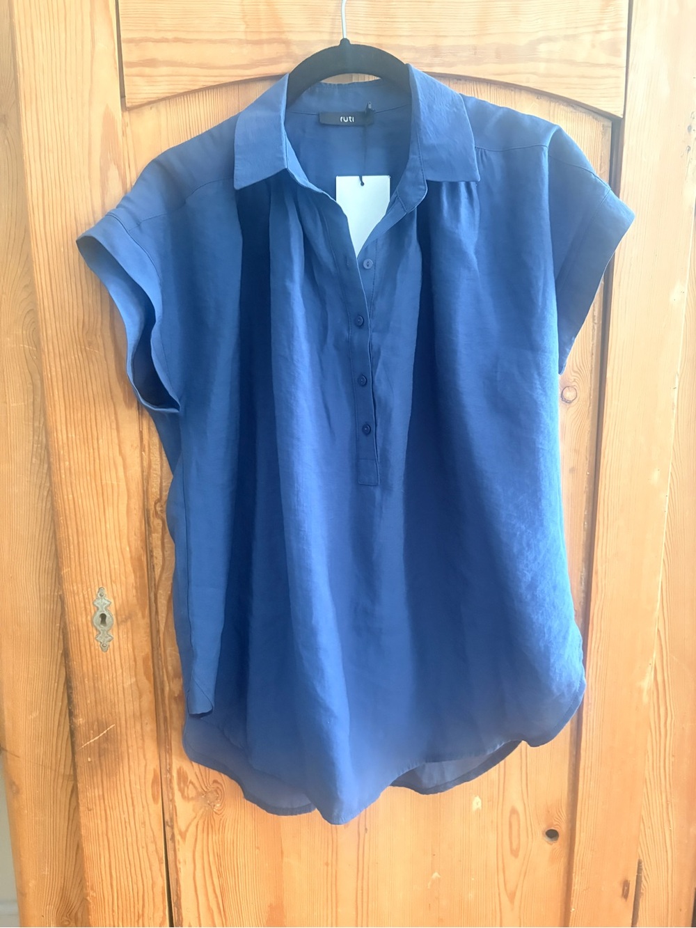 Ruti NWT sz XS Navy Blue Oversized, Short-Sleeve Voile Button Placket Blouse - Picture 7 of 8